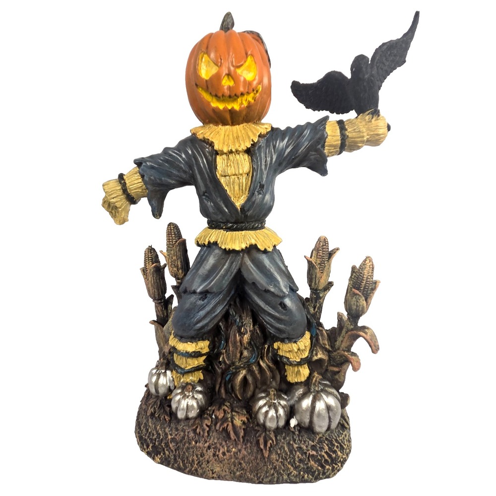 Neck of the Woods Lighted Pumpkin Scarecrow Raven Figurine 12 Inch Halloween